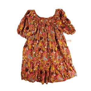 Latino Heritage Month Dress Girls XL (14) Orange Mini Floral Smocked Target NWT